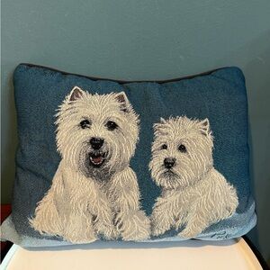 Linda PICKEN Tapestry Pillow Two Westies West Highland White Terrier Dogs